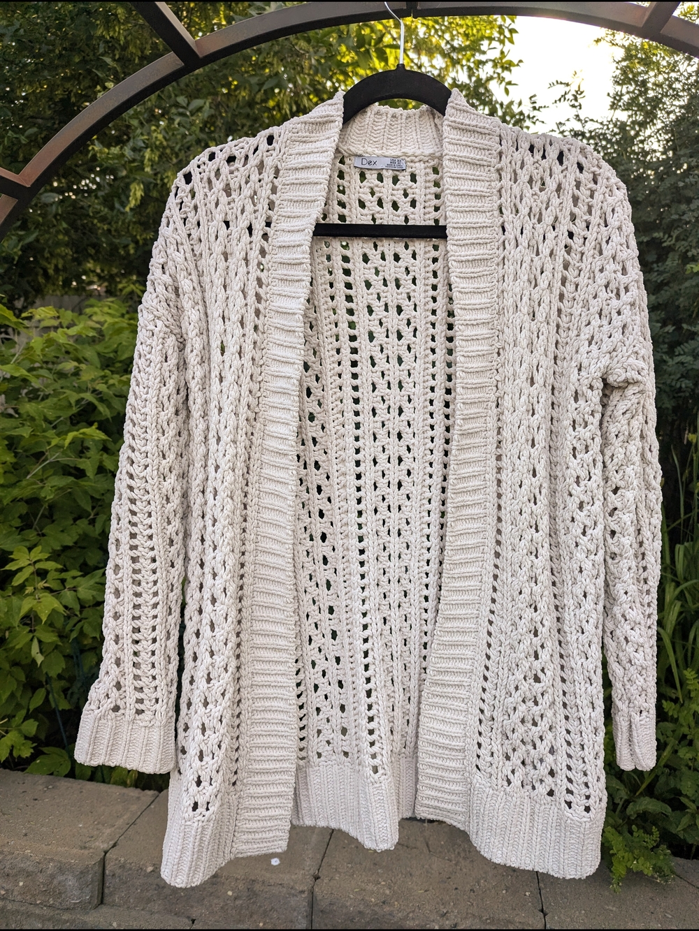 Dex Open Knit Chenille Cardigan Sweater Chunky Crochet Boho Coquettecore - Picture 5 of 13